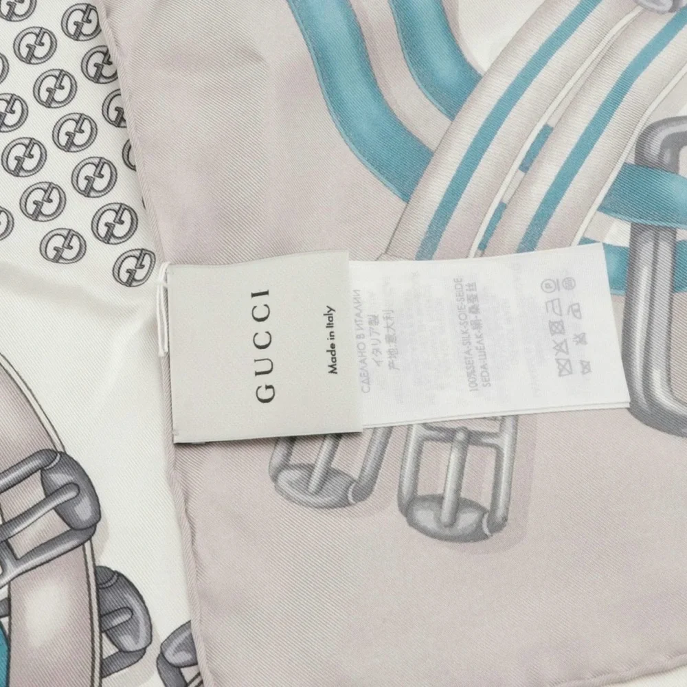 Gucci Vintage Silk Scarf 34” Equestrian Chain Print Blue Gold Italy NWOT